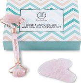 LimberLux Rose Quartz Roller & Gua Sha set - inclusief draagzakje en skincare samples - Gezichtsroller - Gezichtsmassage Face Roller - Jade Roller