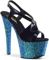 Pleaser Sandaal met enkelband, Paaldans schoenen -37 Shoes- SKY-330LG Paaldans schoenen Zwart/Blauw