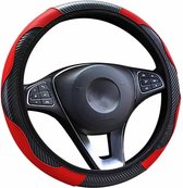 Kasey - Stuurhoes Auto - Voor 37-38 cm Stuurwiel - Zwart met Rood vlak - Carbon Look