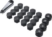 Wielmoerkapjes 17mm - Set van 20 stuks - Mat-zwart - Moer Cover Auto