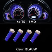 4x T5 (1 LED) BLAUW  CANBus Led Lamp 4-Stuks | 5050 | T5L200B | 10000K | 205 Lumen | 12V | 1 SMD | Verlichting | W3W W1.2W Led Auto-interieur Verlichting Dashboard Warming Indicator Wig auto Instrument Lamp | Autolamp | Autolampen |