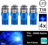 T10 Led Lamp Blauw 10000k (Set 4 stuks) Canbus 5W5 | W5W | 5 LED | Blue | Led Signal Light | 12V | 168 | 194 | 4x | Stadslicht | Kentekenplaat Verlichting | 320 Lumen | 5050 5SMD | 10000 Kelvin | Autolamp | Autolampen | Car licht | Lampen |