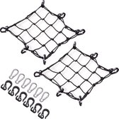 Navaris kleine motorvracht netten x2 - 40 x 40 cm - Elastieken netten voor op de motor - Met kunststof haken en karabijnhaken