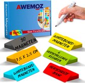 AWEMOZ Scrum Magneten - 30 stuks - Voor Whiteboard, Magneetbord, Memobord of Magnetisch Tekenbord – Herschrijfbare Magneten op Koelkast - Post It Notes – Kanban - 7,5 cm Breed x 2,5 cm Lang - 6 Kleuren