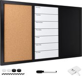 Navaris weekplanner - Prikbord, whiteboard en krijtbord in één - Magnetisch planbord - 70 x 50 cm - Met krijt, marker, magneten en punaises