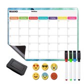 Magnetische Whiteboard Maandplanner - Weekplanner Whiteboard Set met 4 Magnetische Markers, Wisser en 6 Pictogrammen - 42x30cm