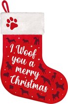 Kerst Sok Stocking Woof Merry Christmas Rood