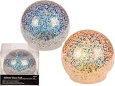 Glitter glas bol met warm wit led licht (diverse varianten)