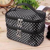 Polka Dot Make Up Tasje Met Spiegel - Opberg Etui / Cosmetica Organizer Reis Tas Case - Zwart