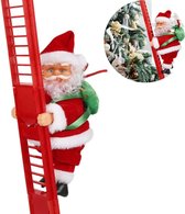 HMerch™ Klimmende kerstman - Kerstman op ladder - Klimt op en neer - Bewegende kerstman - Klimmende kerstman met muziek - Kerstman met verlichting - Kerstdecoratie binnen - Kerstman decoratie - Kerst - Kerstversiering decoratie