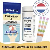 LIFETASTIC® 100 stuks - 5 in 1 Teststrips zwembad - Waterkwaliteit Controle - Spa - Jacuzzi - Chloor - pH Waarde - Veilig Zwemmen - Onderhoud - Water - NL Verpakking en Handleiding