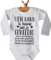 Baby rompertje met tekst | Lieve Mama Ik hoorde dat je geweldig bent en ben heel blij dat jij mijn mama gaat worden! ...  ontmoeten!  | lange mouw | maat 50-56 | aankondiging bekendmaking zwangerschap cadeau voor de liefste aanstaande