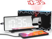 Teeco - Wekkerradio - Wekkerradio met projectie - Projector - Wekker - Digitale wekker - Wekkers digitaal - Kinderwekker - Wekker kinderen - Telefoon opladen - Spiegel - Zwart