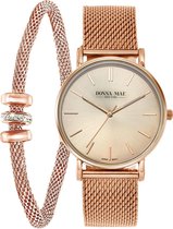 Donna Mae - Stalen set roseplated 3ringen met horloge