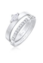 Elli Dames Ringen Dames Solitaire Verloving set met Zirkonia Kristallen in 925 Sterling Zilver