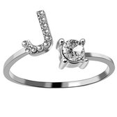 Ring Met Letter - Ring Met Steen - Letter Ring - Ring Letter - Initial Ring - Zilver Letter J - Cadeautje voor haar