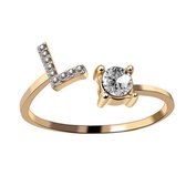 Ring Met Letter - Ring Met Steen - Letter Ring - Ring Letter - Initial Ring - (Zilver) Gold-Plated Letter L - Cadeautje voor haar