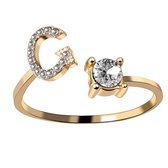 Ring Met Letter - Ring Met Steen - Letter Ring - Ring Letter - Initial Ring - (Zilver) Gold-Plated Letter G - Cadeautje voor haar