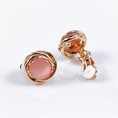 Roségoud Clip-on Oorbellen met Roze Cabochon - 15 mm Ronde Oorclips Dames