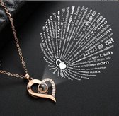 Rose Goud Special Hart 100 Talen Ik Hou Van Je Ketting - Rose Goud Kleurig Ketting - I Love You Ketting - Cadeau TIP - LIMITED EDITION