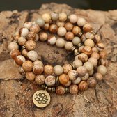 108 Kralen Aarde Lotus Mala Armband / Ketting  -  Vrouwen / Mannen - 8mm Steen - boeddhisme -bruin - Boeddha - Yoga - Meditatie - Buddha - Kralenketting - Rozenkrans