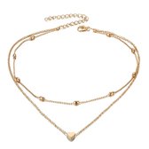 Joboly Multilayer hartjes coin hart ketting - Dames - Goudkleurig - 40-45 cm