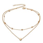 Joboly Multilayer hartjes coin hart ketting - Dames - Goudkleurig - 40-45 cm