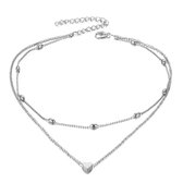 Joboly Multilayer hartjes coin hart ketting - Dames - Zilverkleurig - 40-45 cm