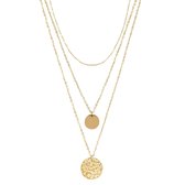 Chic by Lirette 3 Dubbele Stalen Layer Ketting - Gehamerd - RVS - Muntjes Reliëf - Goud - 38+5 / 42+8 cm - 3 kettingen Set inc. Sieradenzakje