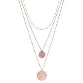 Chic by Lirette 3 Dubbele Stalen Layer Ketting - Gehamerd- RVS - Muntjes Reliëf - Rosé Goud - 38+5 / 42+8 cm - 3 kettingen Set inc. Sieradenzakje