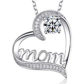 Moeder Ketting dames - 2 kleuren steen - Wit Zilver - verstelbaar 45+5 cm - liefde - verjaardag - Moederdag cadeautje - cadeau voor haar - mama - vrouw