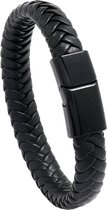 Fako Bijoux® - Armband - Gevlochten Leder - Vlecht - Layer Armband - 20cm - Zwart