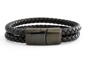 Leren armband zwart Baresi  - Lederen magnetische armbanden Mauro Vinci heren en dames 19,5cm met Cadeauverpakking