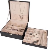 LifeGoods Sieraden Doos - Bijouteriedoos - Juwelendoos voor Ketting / Ring / Oorbellen / Horloge - Dames/Meisjes - Zwart