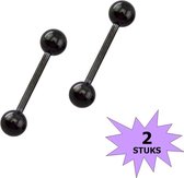 Fako Bijoux® - Barbell Piercing - 12mm - Zwart - 2 Stuks