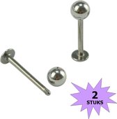 Fako Bijoux® - Labret Piercing - 4mm - Zilverkleurig - 2 Stuks