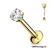 Piercing push in - goud met witte CZ ronde steen