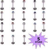 Fako Bijoux® - Labret Piercing - Kristal - 3mm - Set - 5 Stuks