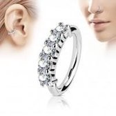 Buigbare Piercing Ring Zilver met witte Kristallen (1 mm x 8 mm) ©LMPiercings