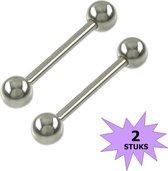 Fako Bijoux® - Tongpiercing - Classic - 25mm - Zilverkleurig - 2 Stuks