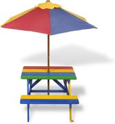 vidaXL - Tuintafel 4-kleurige kinderpicknicktafel met bankjes en parasol