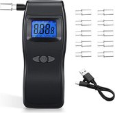 TIKKENS® Digitale Alcoholtester - Geschikt voor Frankrijk - Alcoholtest - USB Oplaadbaar - Blaastest Alcohol  - 10 Extra Mondstukjes - Zwart