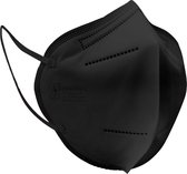 Omnitex FFP2 Zwart - gezichtsmasker - 10 stuks, individueel verpakt | Hoge filtratie - 5 lagen | EN149 CE-gecertificeerd | Hypoallergeen | Vloeistofbestendig | Oorlussen en aanpasbare neusbrug | + 2-maskerverlengers