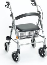 Elephantje lichtgewicht rollator: grijs  (inclusief mandje, rugsteun, zitting en stokhouder)