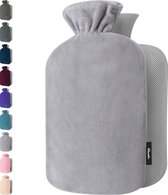 Warmwaterkruik met Fleece Hoes - Zachte Premium Hoes - 1,8L Kruik  - Warmwaterkruik voor Pijnverlichting voor de Rug, Nek en Schouders - Geweldig Cadeau voor Vrouwen en Kinderen - Grijs