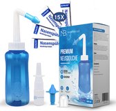 Novabeau Neusdouche met 15 Extra Zoutzakjes en Neusspray - Neusspoeler Van 300 ml voor Hooikoorts en Verstopte Neus – Neusreiniger voor Volwassenen en Kinderen  – Neuspomp – Neti Pot