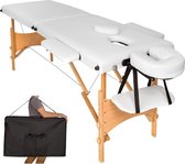 Dreamble - Massagetafel – Wit - Hout - Inklapbaar - Mobiel - 2 zones - In hoogte verstelbaar - Dikte bekleding 5 cm - Gezichtsuitsparing - Armsteunen breedte instelbaar - Afwasbaar - Belastbaar tot 250 kg - Incl. Draagtas