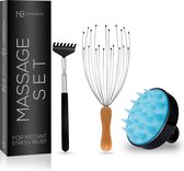 Novabeau 3-Delig Massage Set – Ruggenkrabber Uitschuifbaar, Hoofdmassage Spin & Hoofdhuid Massage Borstel – Scalp Massager – Duurzame Siliconen Haarborstel – Ergonomische Shampoo Brush voor Anti Roos