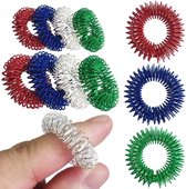 Acupressure Ring - Massage Ring - Acupressuur Spiky Sensory Ring - 12 stuks - multicolor: rood, groen, blauw en zilver - 1 maat