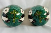 Meridiaankogels met Panda's motief groen & zwart wit 4cm van cloisonne (een techniek van emailleren）